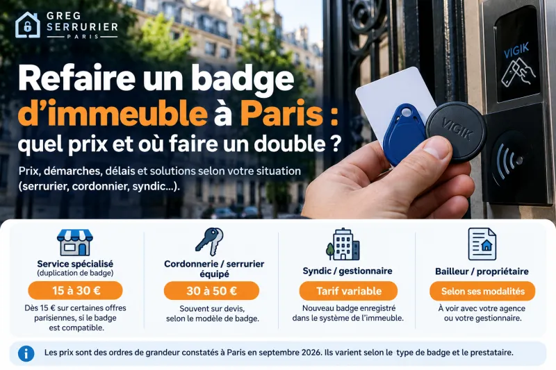 Comparatif des prix pour refaire un badge d’immeuble à Paris selon un service spécialisé, une cordonnerie ou serrurerie, un syndic ou un bailleur