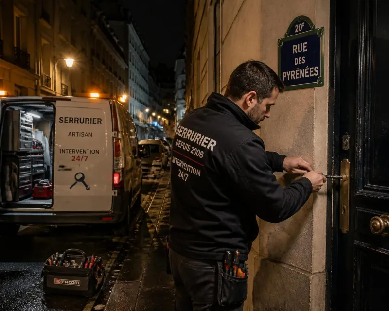 serrurier paris 20 disponible pour intervention urgente rue de bagnolet et rue des pyrénées. dépannage rapide et efficace à votre service 24h/24.